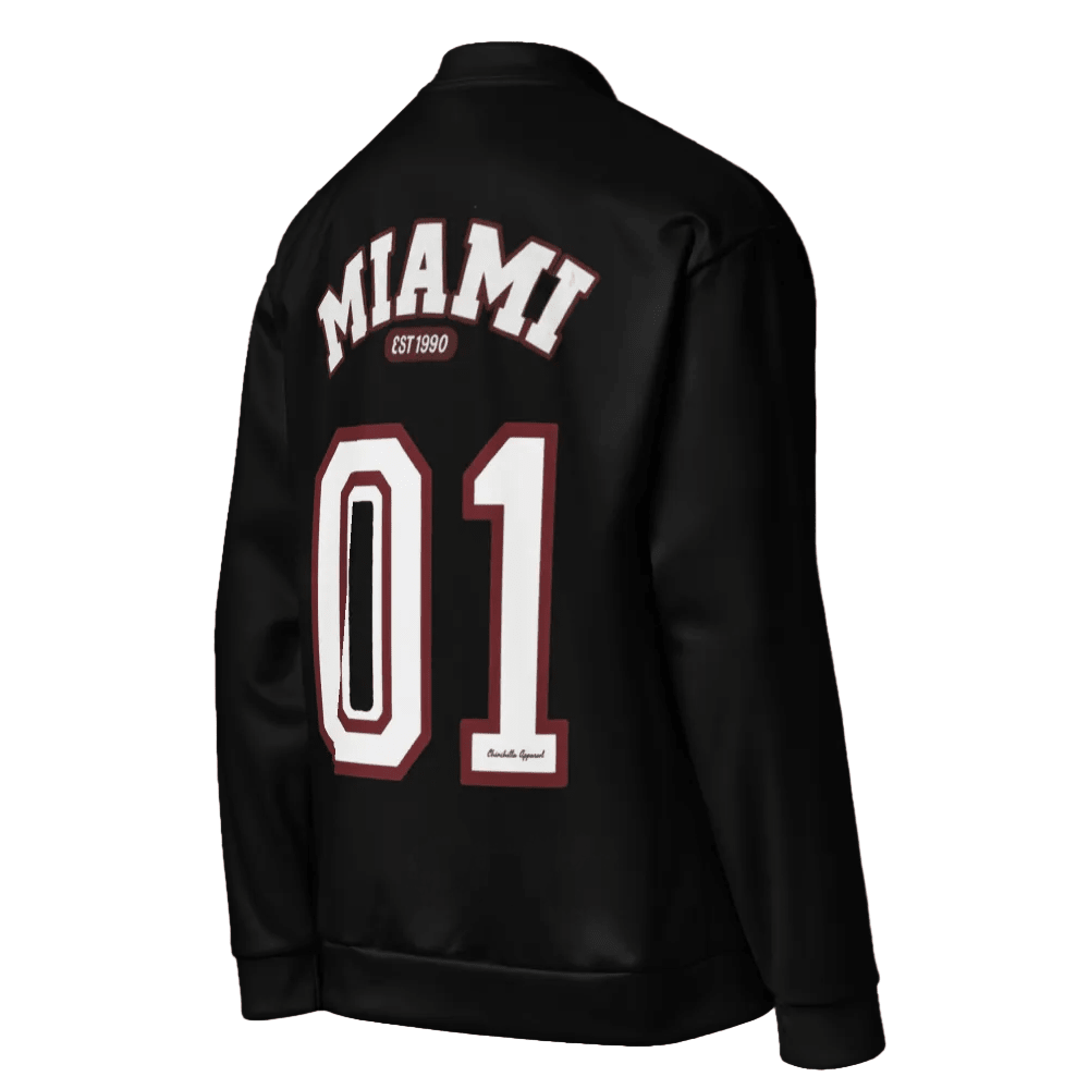 Miami Varsity Unisex Bomber Jacket (Black) - Chinchilla Choons