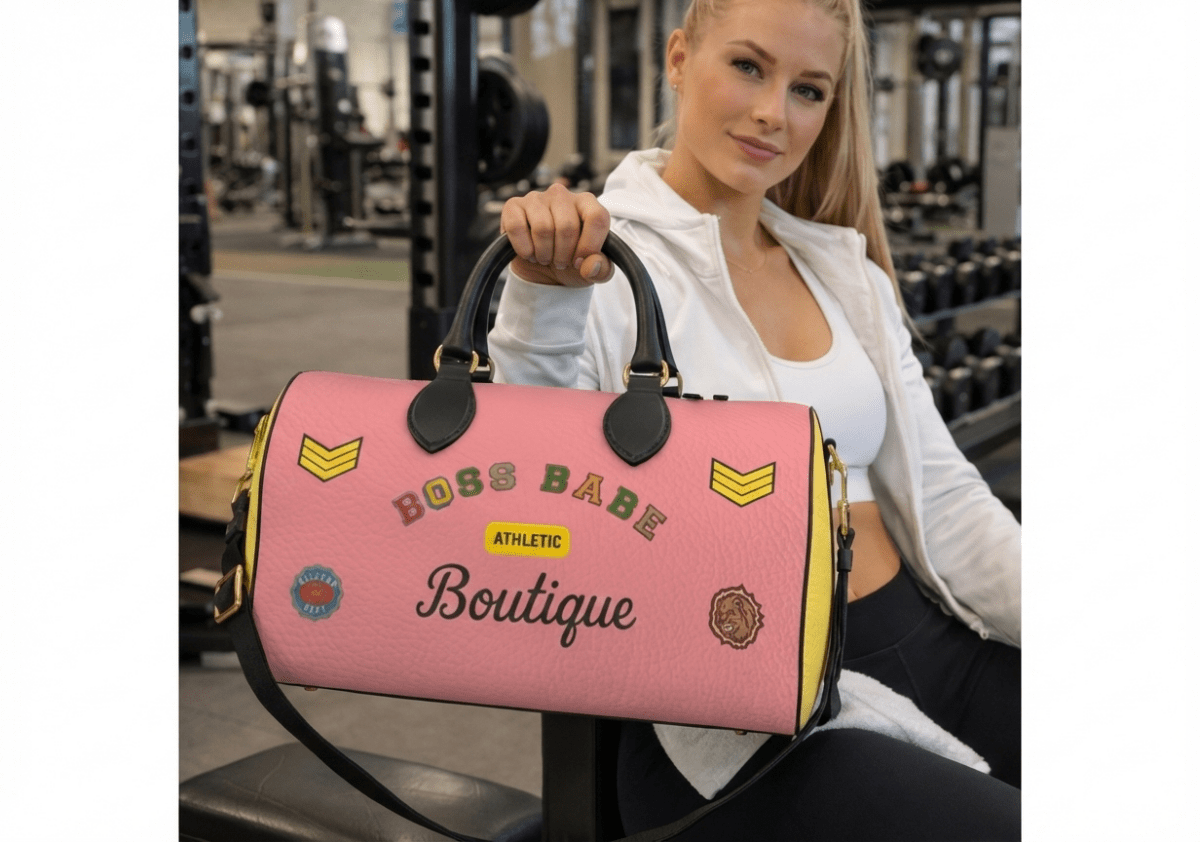 Boss Babe Varsity Leather Designer Duffle Gym Bag - Chinchilla Choons