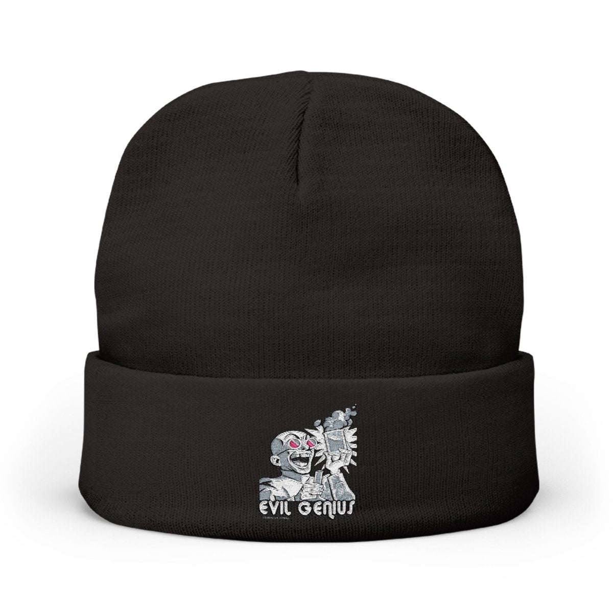 Evil Genius Embroidered Knit Beanie - Chinchilla Choons