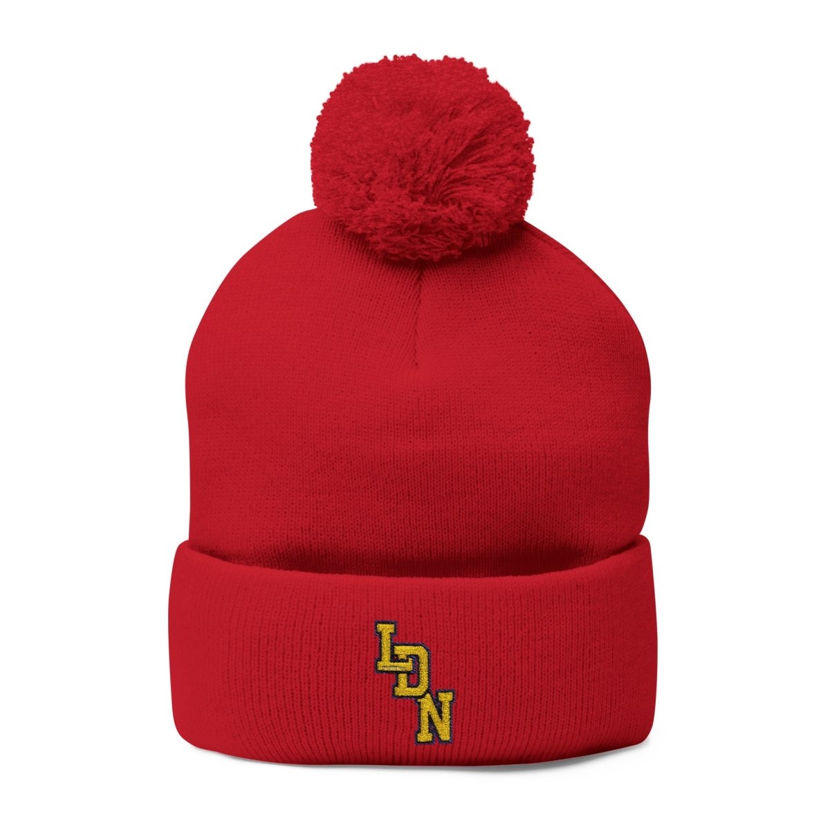London (LDN) Embroidered Pom - Pom Beanie — Knit Cap - Chinchilla Choons
