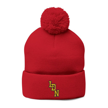 London (LDN) Embroidered Pom - Pom Beanie — Knit Cap - Chinchilla Choons