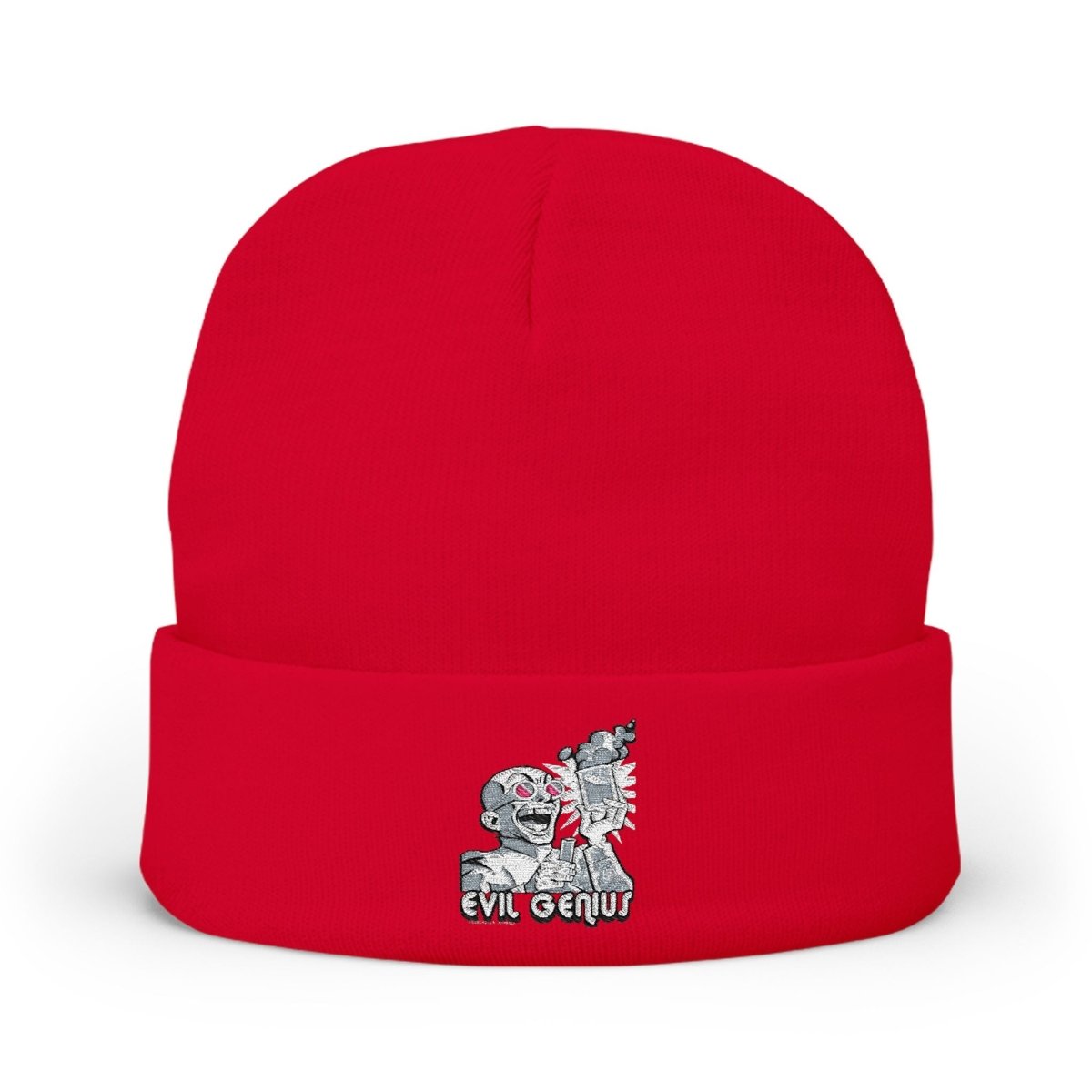Evil Genius Embroidered Knit Beanie - Chinchilla Choons