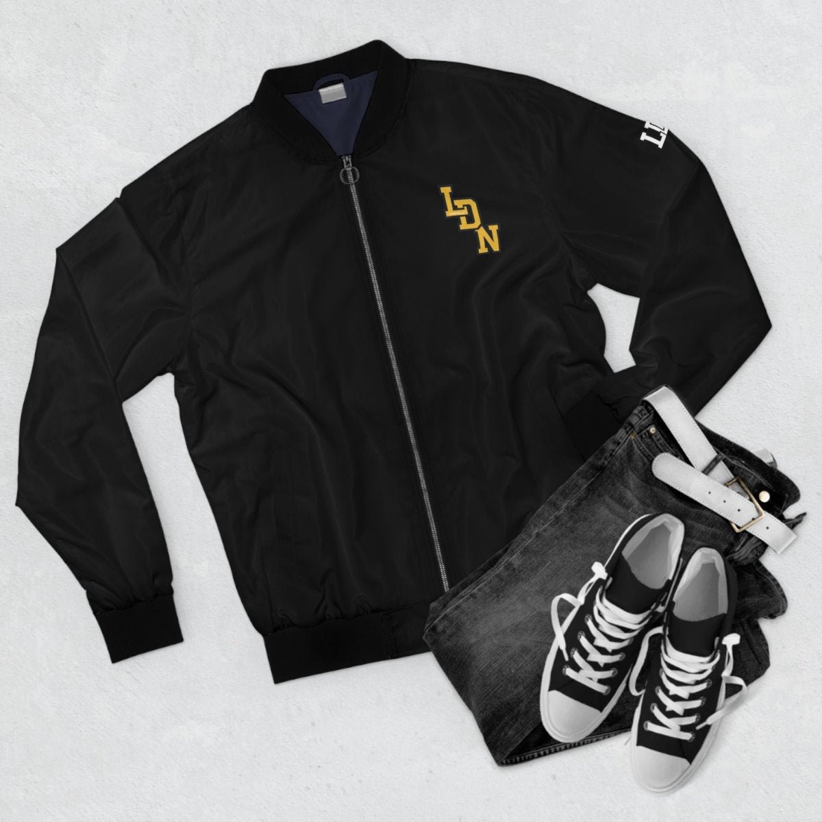 London Varsity Bomber Jacket - Collegiate Men's Jacket (Black) - Chinchilla Choons