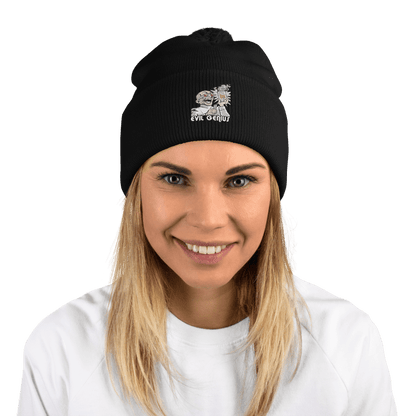 Evil Genius Embroidered Knit Beanie - Chinchilla Choons