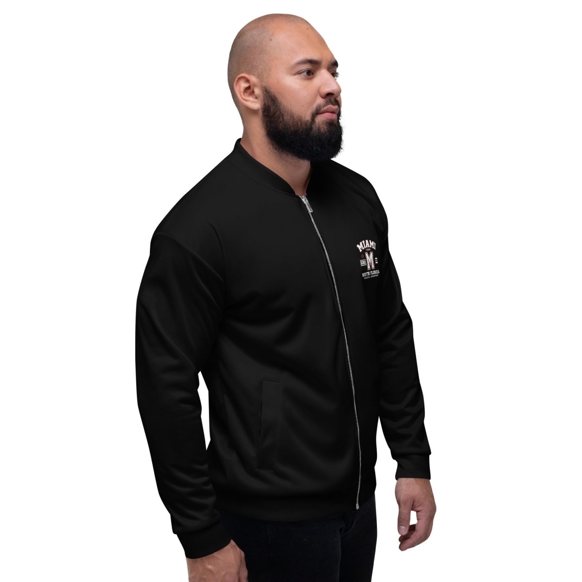 Miami Varsity Unisex Bomber Jacket (Black) - Chinchilla Choons