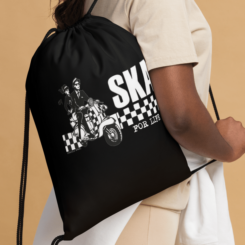 Ska For Life Drawstring Bag (Black) - Chinchilla Choons