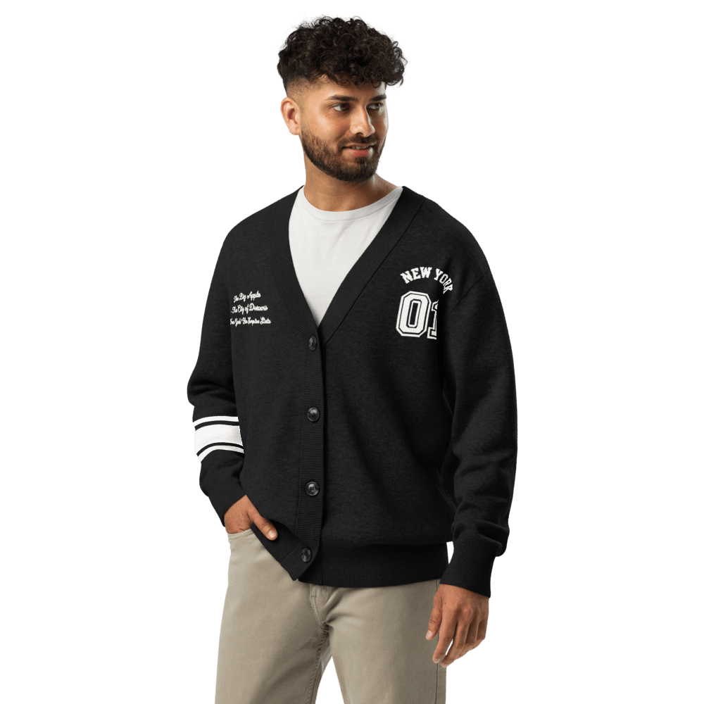 New York Varsity Knitted Cardigan (Black & White) - Chinchilla Choons