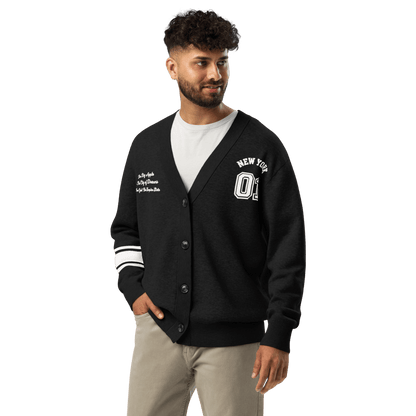 New York Varsity Knitted Cardigan (Black & White) - Chinchilla Choons