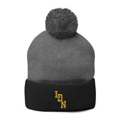 London (LDN) Embroidered Pom - Pom Beanie — Knit Cap - Chinchilla Choons