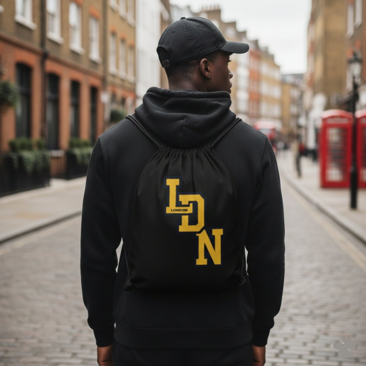 London (LDN) Drawstring Bag (Black) - Chinchilla Choons