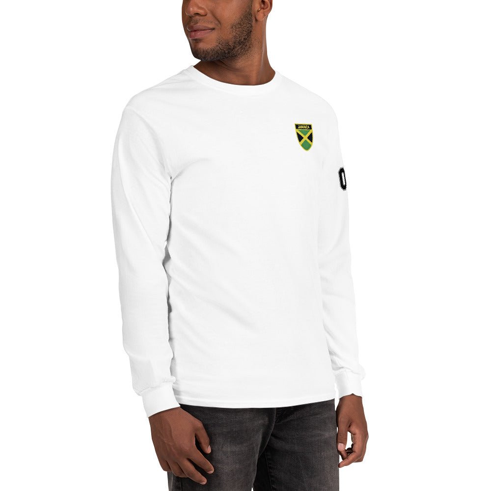 Jamaican Heritage Men’s Long Sleeve Shirt (White) - Chinchilla Choons