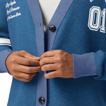 New York Varsity Knitted Cardigan (Blue & White) - Chinchilla Choons