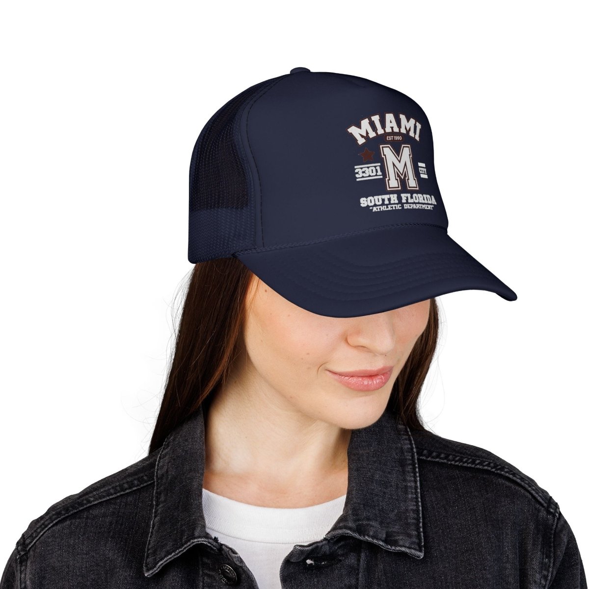 Miami Varsity Trucker Cap — South Florida Retro Mesh Hat - Chinchilla Choons