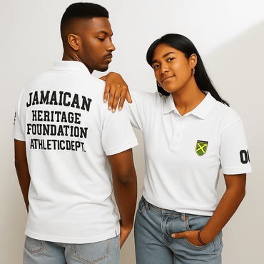 Jamaica Heritage Premium White Unisex Polo Shirt. - Chinchilla Choons