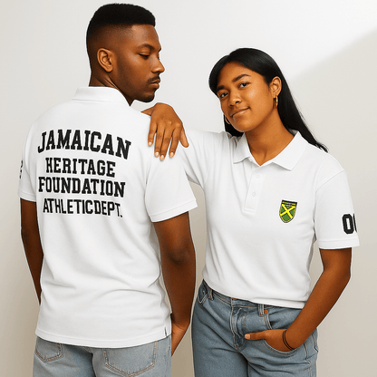 Jamaica Heritage Premium White Unisex Polo Shirt. - Chinchilla Choons