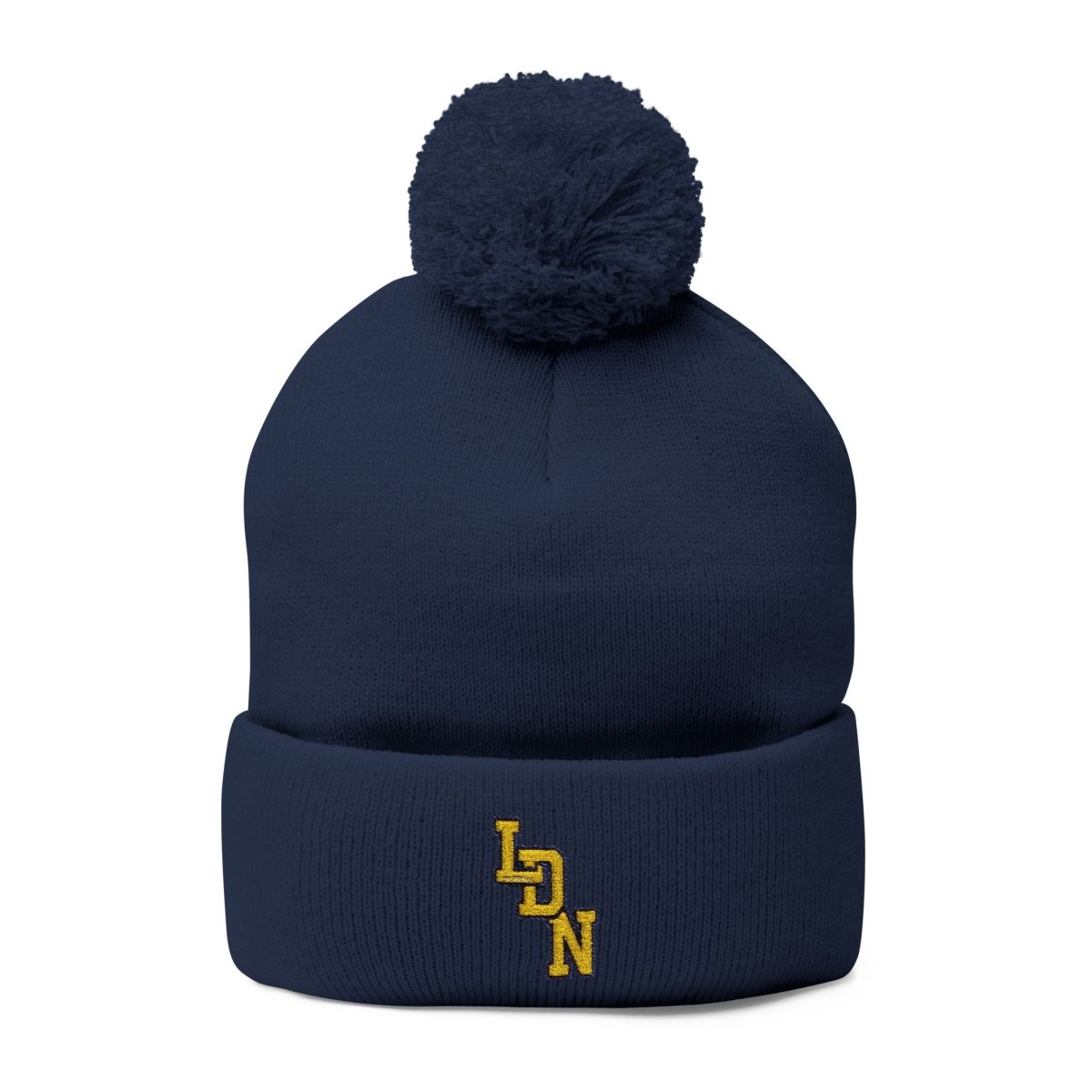 London (LDN) Embroidered Pom - Pom Beanie — Knit Cap - Chinchilla Choons