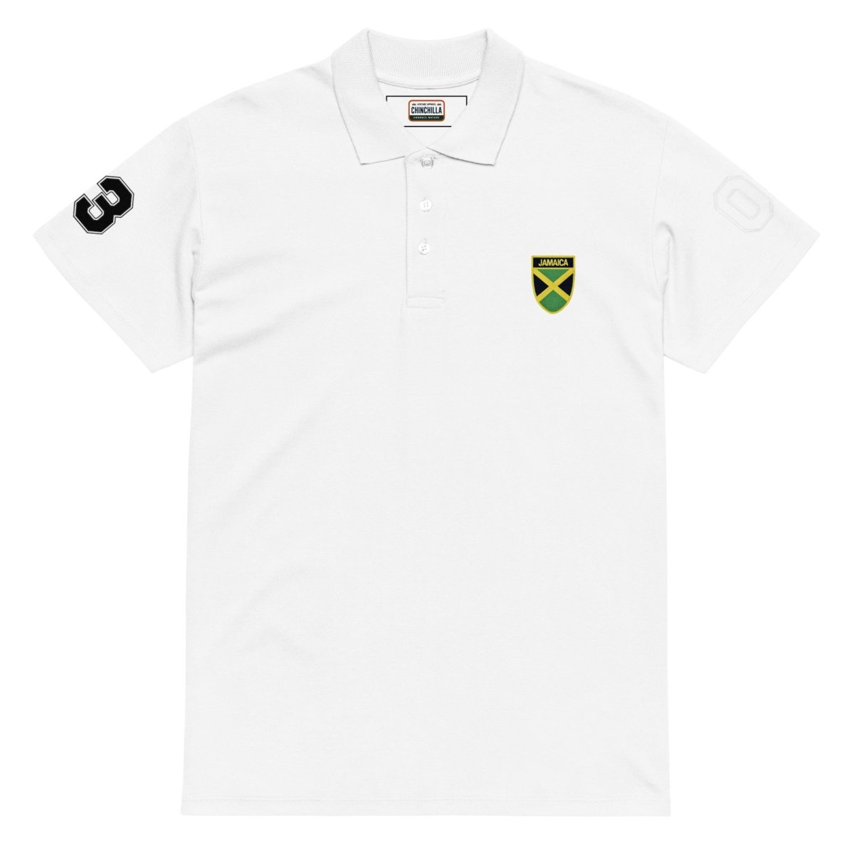 Jamaica Heritage Premium White Unisex Polo Shirt. - Chinchilla Choons
