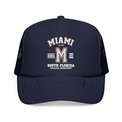 Miami Varsity Trucker Cap — South Florida Retro Mesh Hat - Chinchilla Choons
