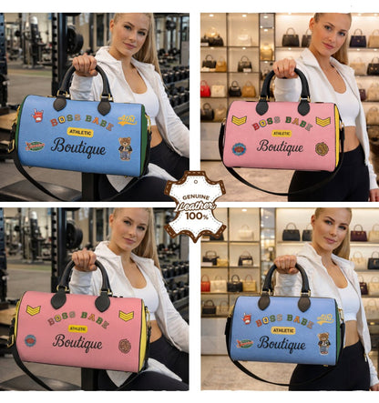 Boss Babe Varsity Leather Designer Duffle Gym Bag - Chinchilla Choons
