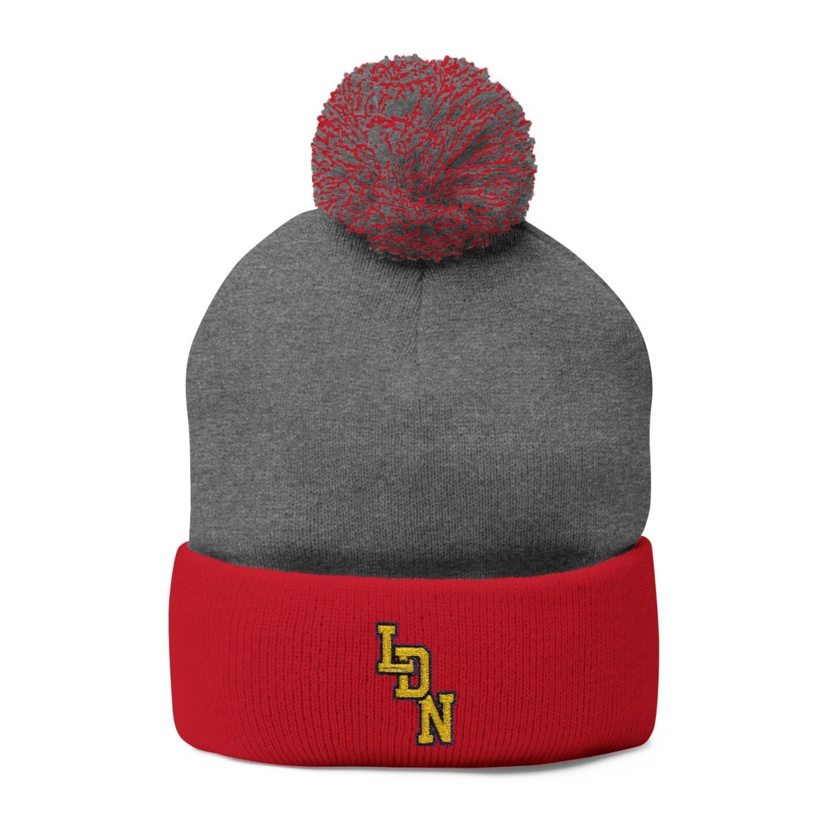London (LDN) Embroidered Pom - Pom Beanie — Knit Cap - Chinchilla Choons