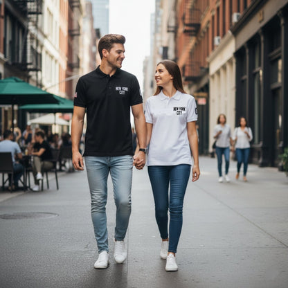 New York City Unisex Pique Polo Shirt (White) - Chinchilla Choons