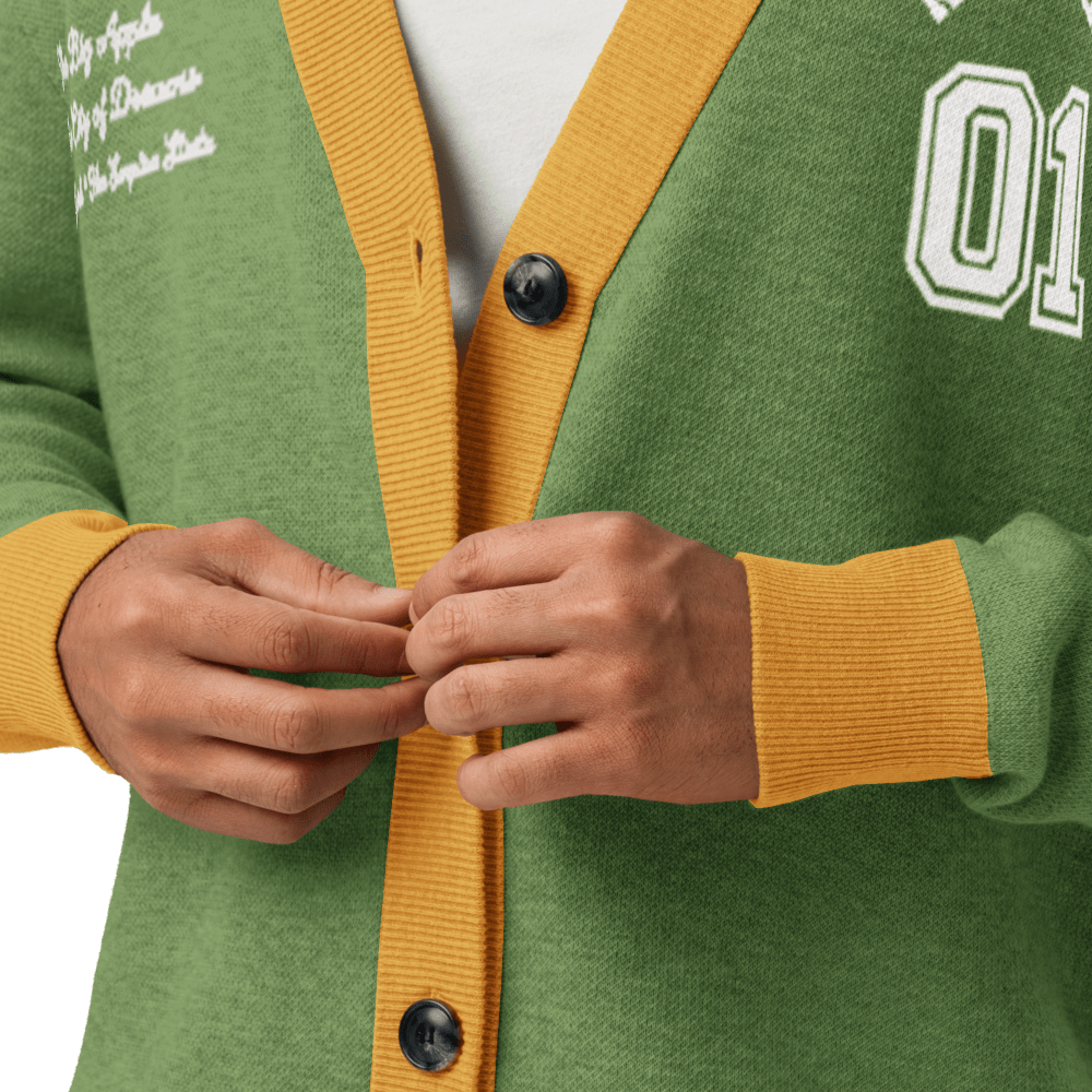 New York Varsity Knitted Cardigan (Green & Gold) - Chinchilla Choons