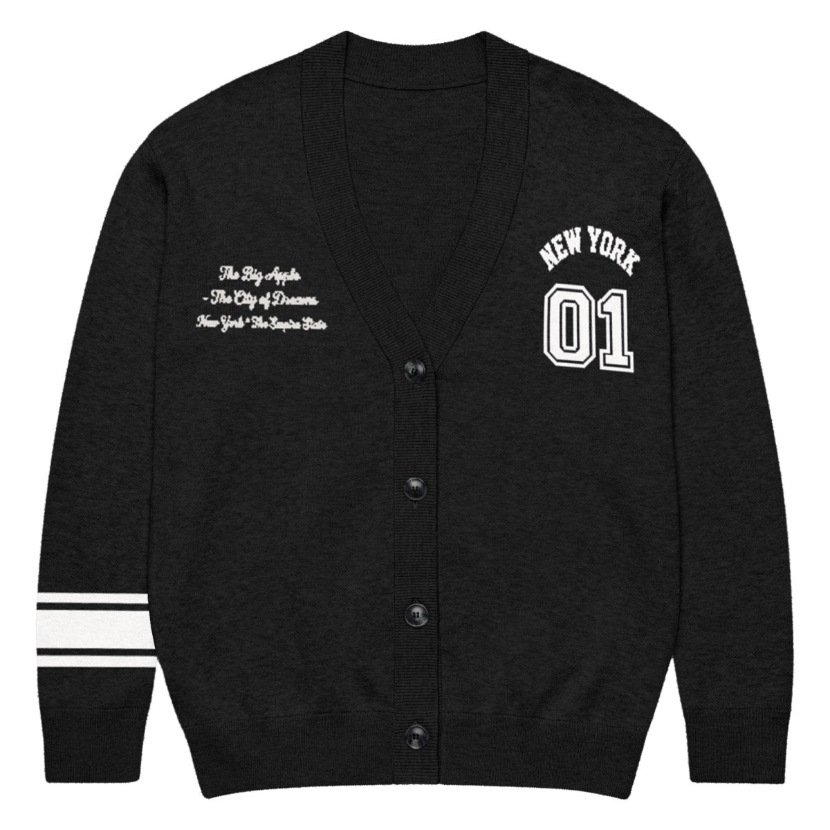 New York Varsity Knitted Cardigan (Black & White) - Chinchilla Choons