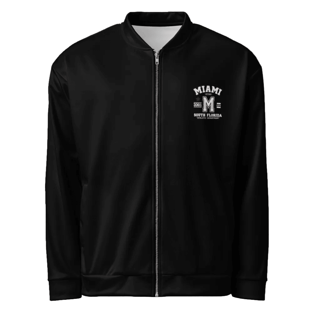 Miami Varsity Unisex Bomber Jacket (Black) - Chinchilla Choons
