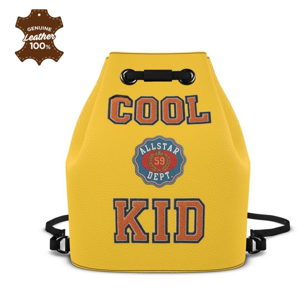 Cool Kid Varsity Leather Bucket Drawstring Backpack - Chinchilla Choons
