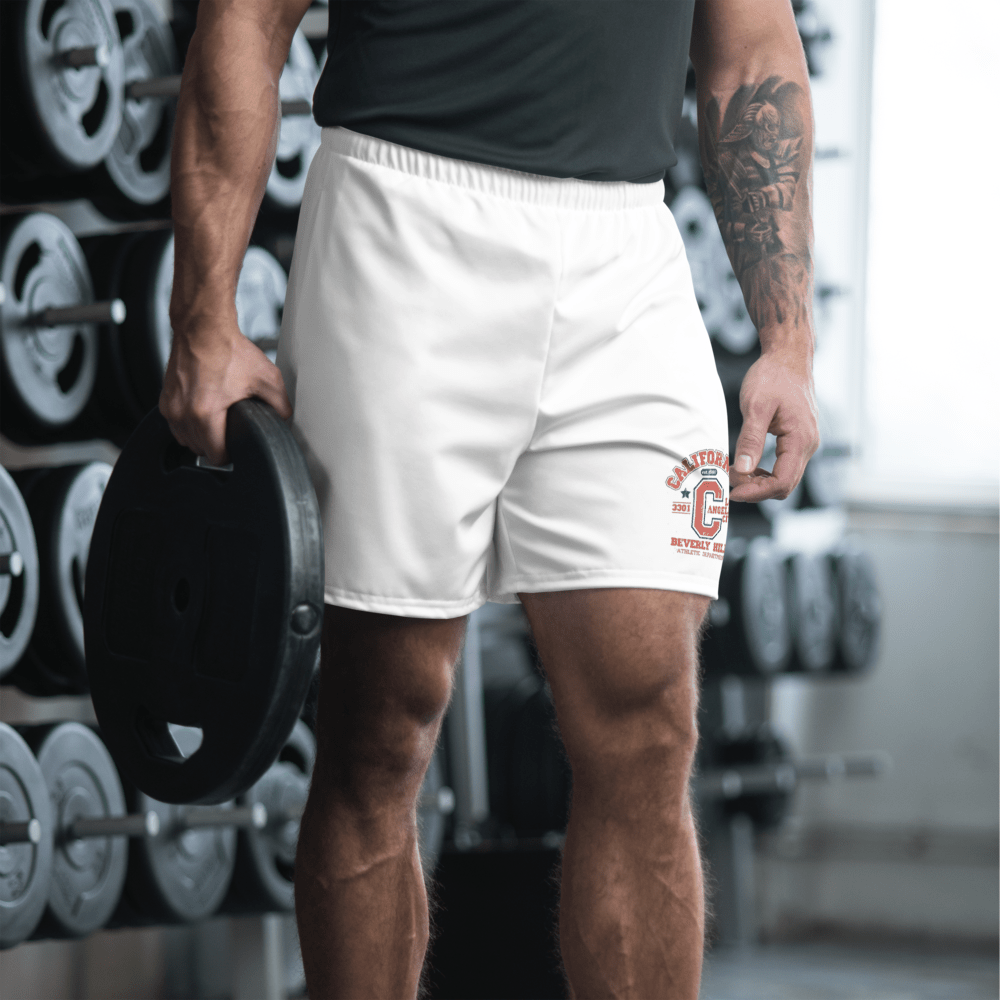 California Print Unisex Athletic Long Shorts (White & Red) - Chinchilla Choons
