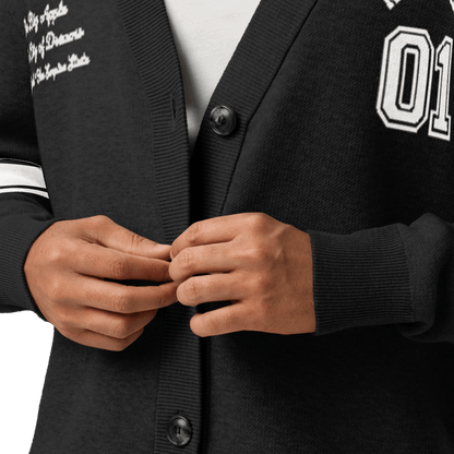 New York Varsity Knitted Cardigan (Black & White) - Chinchilla Choons