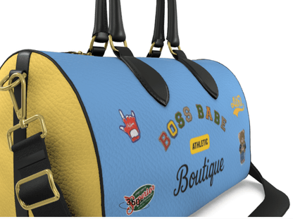 Boss Babe Varsity Leather Designer Duffle Gym Bag - Chinchilla Choons