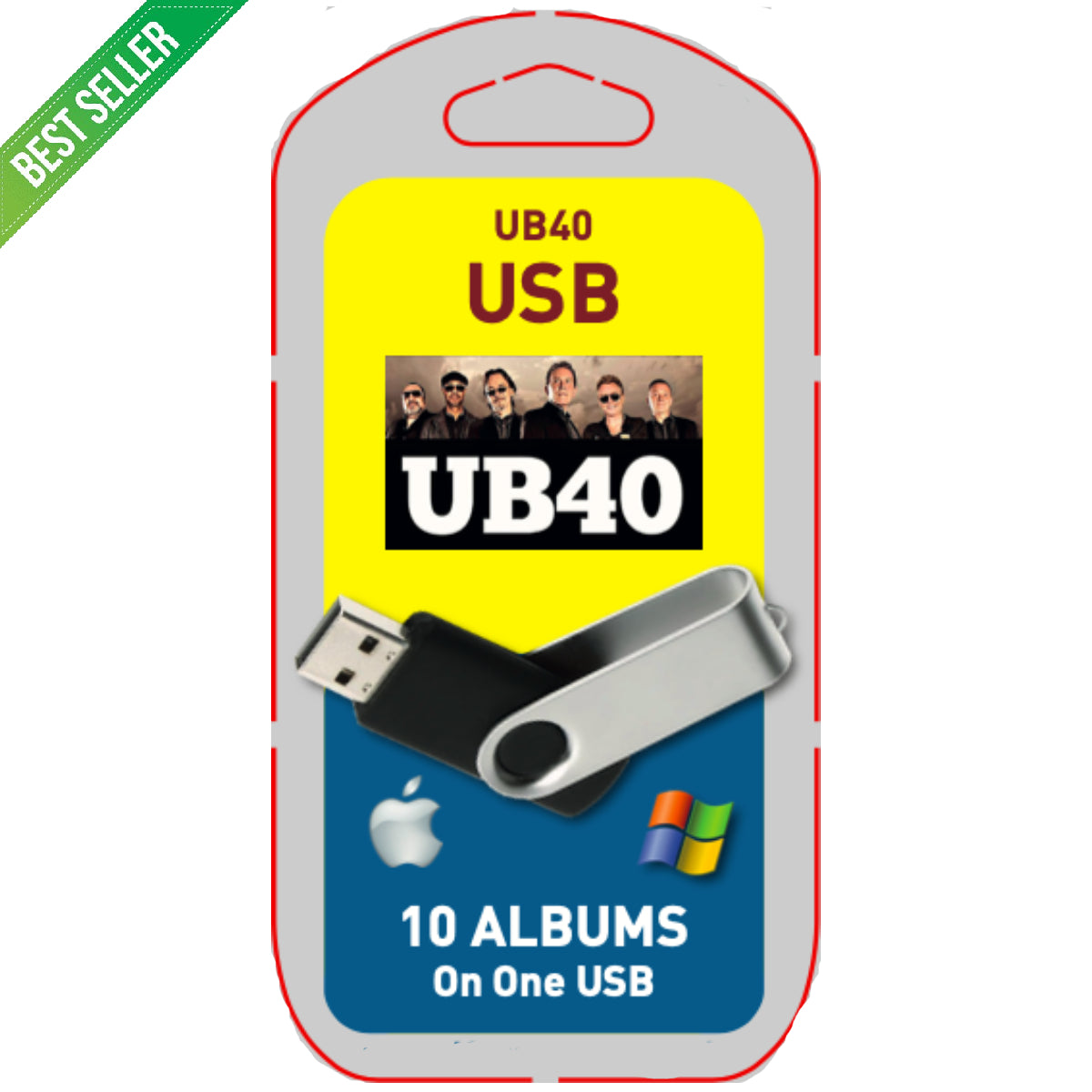 USB drive packaging with UB40 branding and 'Best Seller' label on a white background