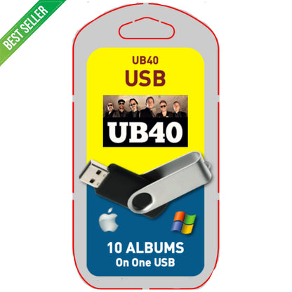 USB drive packaging with UB40 branding and 'Best Seller' label on a white background