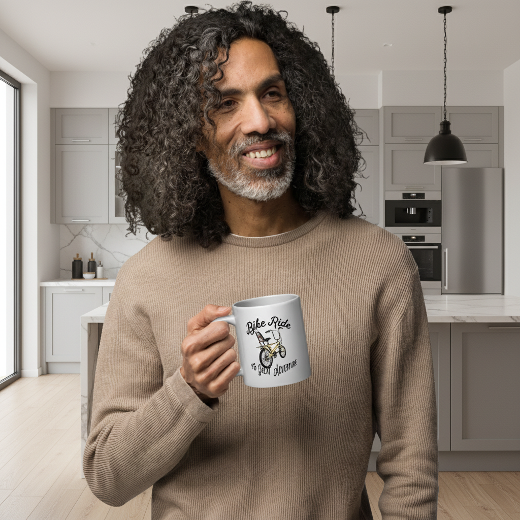 Bike Ride To Great Adventure White Glossy Mug